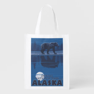 Bear in Moonlight - Denali National Park, Alaska Grocery Bag