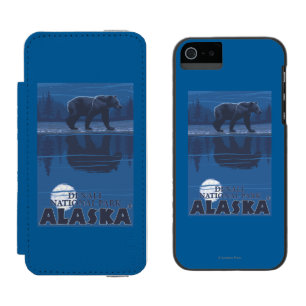 Bear in Moonlight - Denali National Park, Alaska Wallet Case For iPhone SE/5/5s