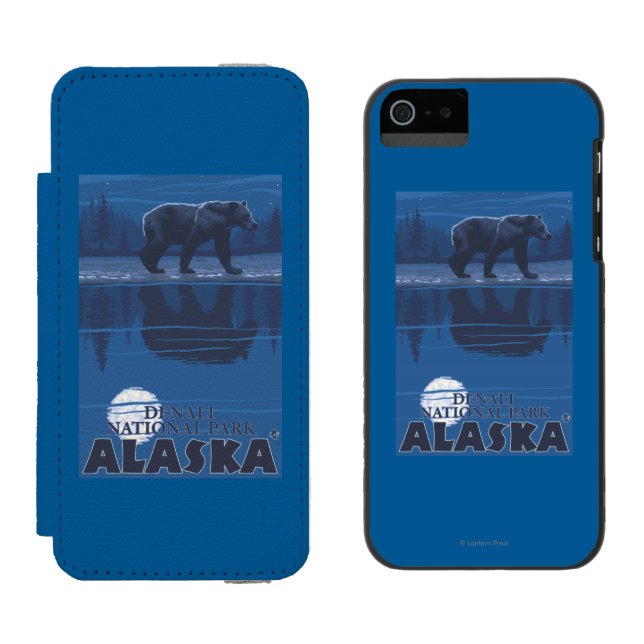 Bear in Moonlight - Denali National Park, Alaska Incipio iPhone Wallet Case (Side by Side)