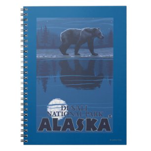 Bear in Moonlight - Denali National Park, Alaska Notebook