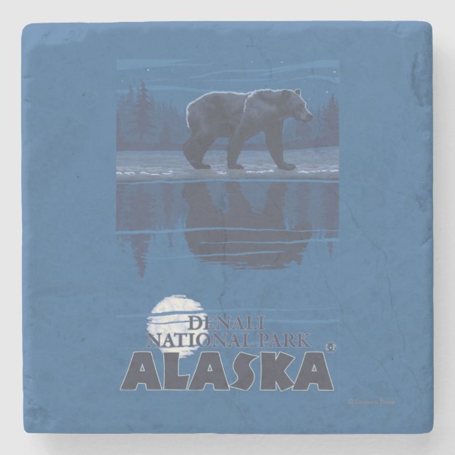 Bear in Moonlight - Denali National Park, Alaska Stone Coaster (Front)