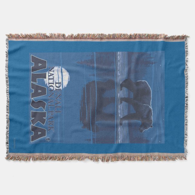 Bear in Moonlight - Denali National Park, Alaska Throw Blanket (Front)
