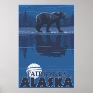 Bear in Moonlight - Fairbanks, Alaska Poster