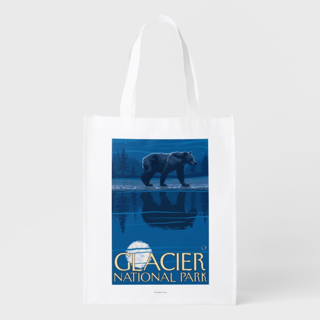 Bear in Moonlight - Glacier National Park, MT Grocery Bag (Front)