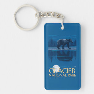 Bear in Moonlight - Glacier National Park, MT Keychain