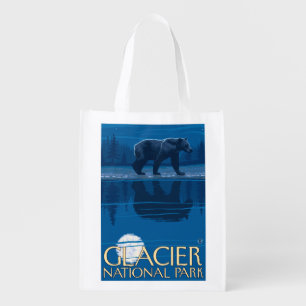 Bear in Moonlight - Glacier National Park, MT Reusable Grocery Bag