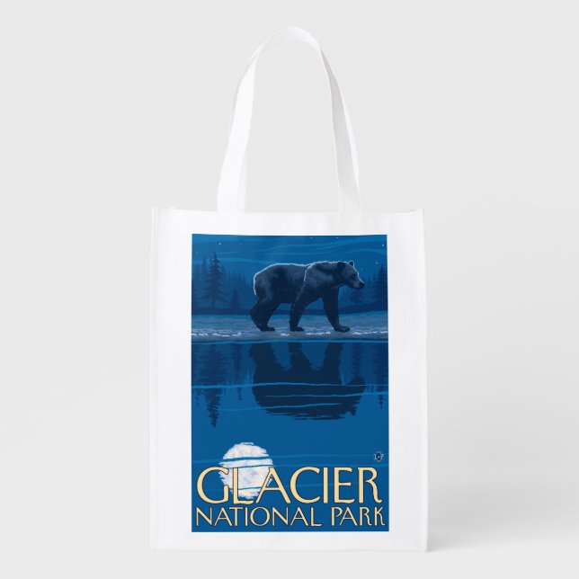 Bear in Moonlight - Glacier National Park, MT Reusable Grocery Bag (Front)