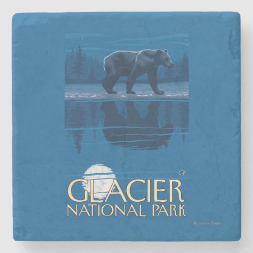 Bear in Moonlight _ Glacier National Park MT Stone Coaster