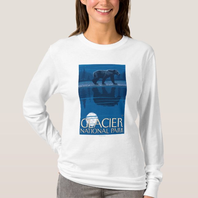 Bear in Moonlight - Glacier National Park, MT T-Shirt (Front)