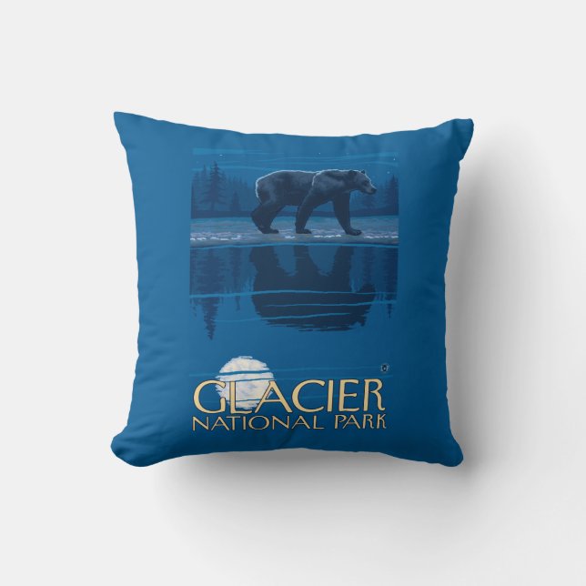 Bear in Moonlight - Glacier National Park, MT Throw Pillow (Front)