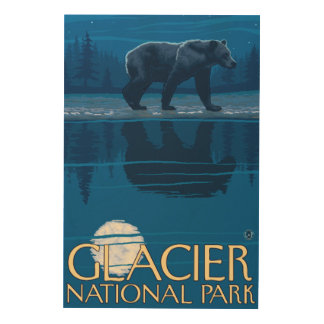 Bear in Moonlight - Glacier National Park, MT Wood Wall Decor