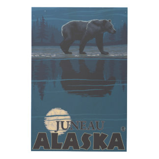 Bear in Moonlight - Juneau, Alaska Wood Wall Art