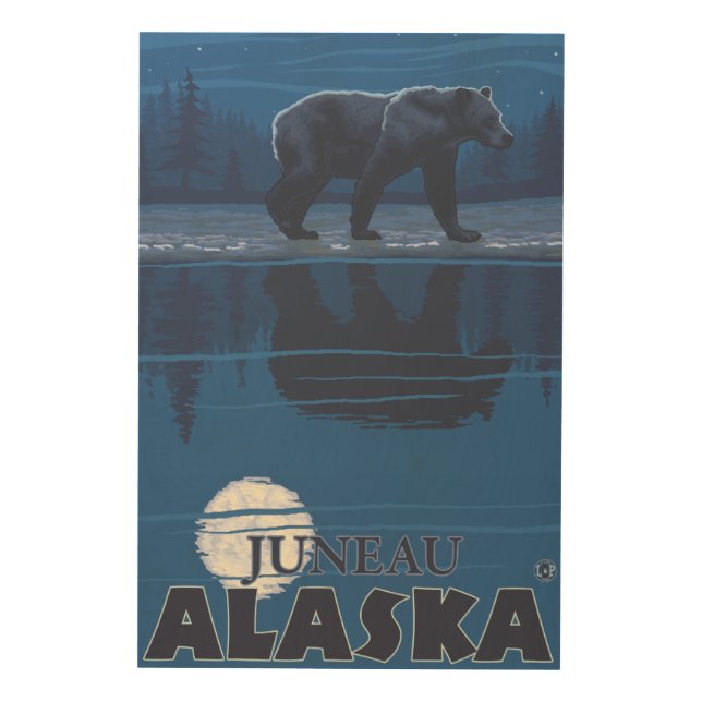 Bear in Moonlight - Juneau, Alaska Wood Wall Art (Front)