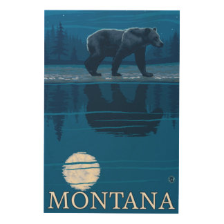 Bear in Moonlight - Montana Wood Wall Art