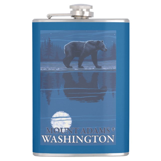 Bear in Moonlight - Mount Adams, Washington Flask (Front)