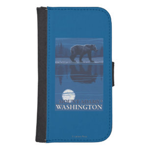 Bear in Moonlight - Mount Adams, Washington Wallet Phone Case For Samsung Galaxy S4