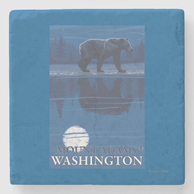 Bear in Moonlight - Mount Adams, Washington Stone Coaster (Front)