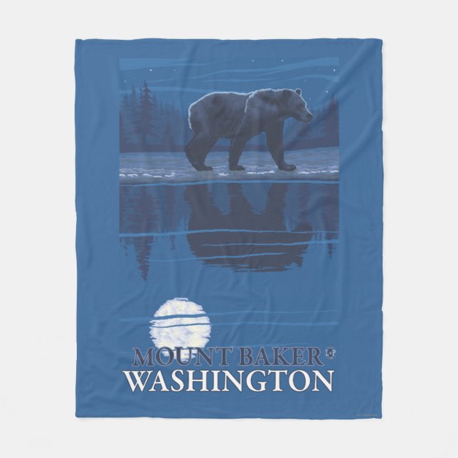Bear in Moonlight - Mount Baker, Washington Fleece Blanket (Front)
