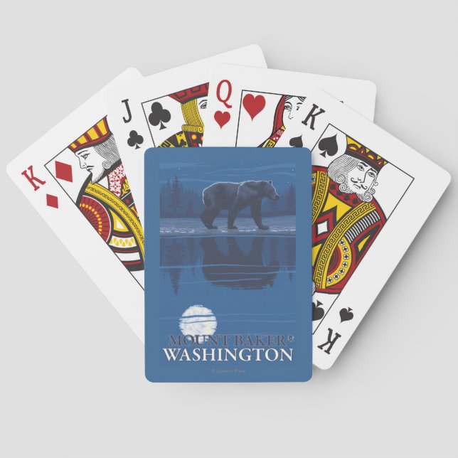 Bear in Moonlight - Mount Baker, Washington Poker Cards (Back)