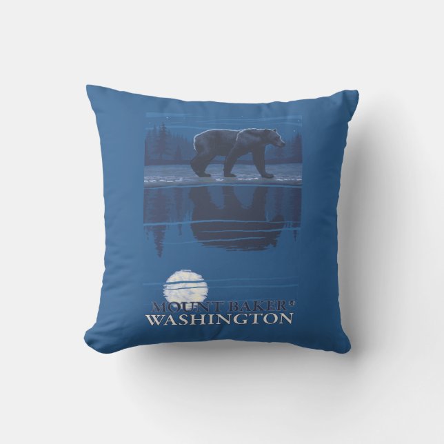Bear in Moonlight - Mount Baker, Washington Throw Pillow (Front)