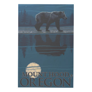 Bear in Moonlight - Mount Hood, Oregon Wood Wall Decor
