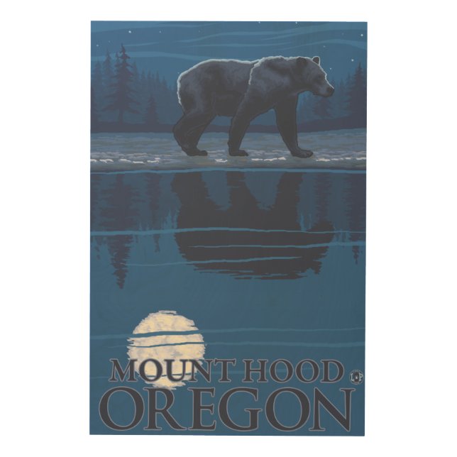 Bear in Moonlight - Mount Hood, Oregon Wood Wall Decor (Front)