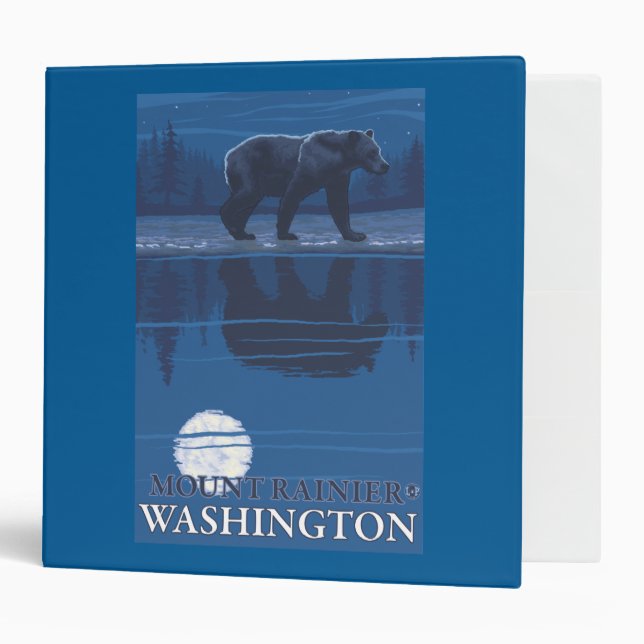 Bear in Moonlight - Mount Rainier, Washington 3 Ring Binder (Front/Inside)