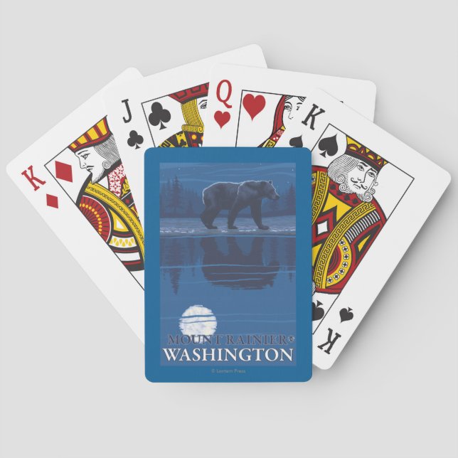 Bear in Moonlight - Mount Rainier, Washington Poker Cards (Back)