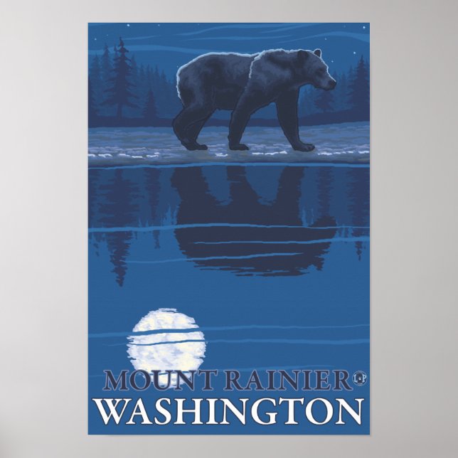 Bear in Moonlight - Mount Rainier, Washington Poster (Front)
