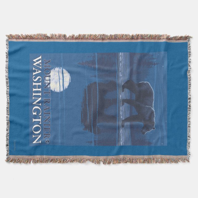 Bear in Moonlight - Mount Rainier, Washington Throw Blanket (Front)