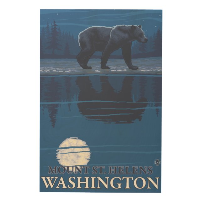 Bear in Moonlight - Mount St. Helens, Wood Wall Art (Front)