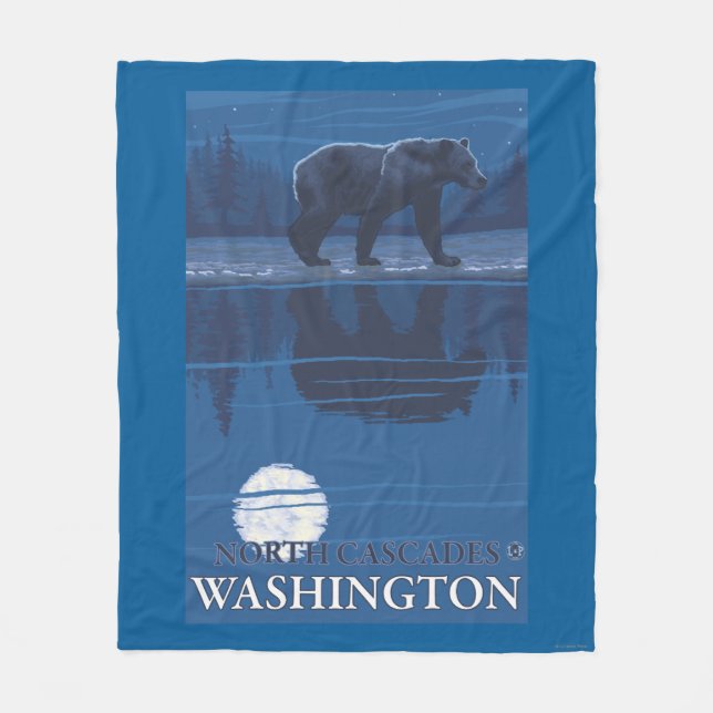 Bear in Moonlight - North Cascades, Washington Fleece Blanket (Front)