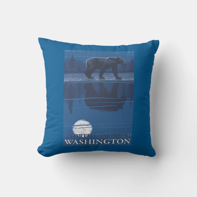 Bear in Moonlight - North Cascades, Washington Throw Pillow (Front)