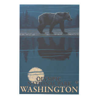 Bear in Moonlight - Olympic National Park, WA Wood Wall Art