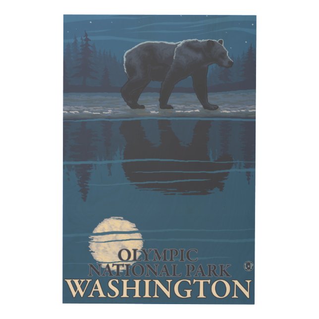 Bear in Moonlight - Olympic National Park, WA Wood Wall Art (Front)