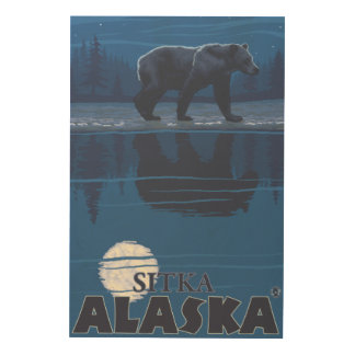 Bear in Moonlight - Sitka, Alaska Wood Wall Art