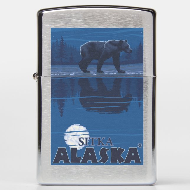 Bear in Moonlight - Sitka, Alaska Zippo Lighter (Front)