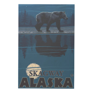 Bear in Moonlight - Skagway, Alaska Wood Wall Decor