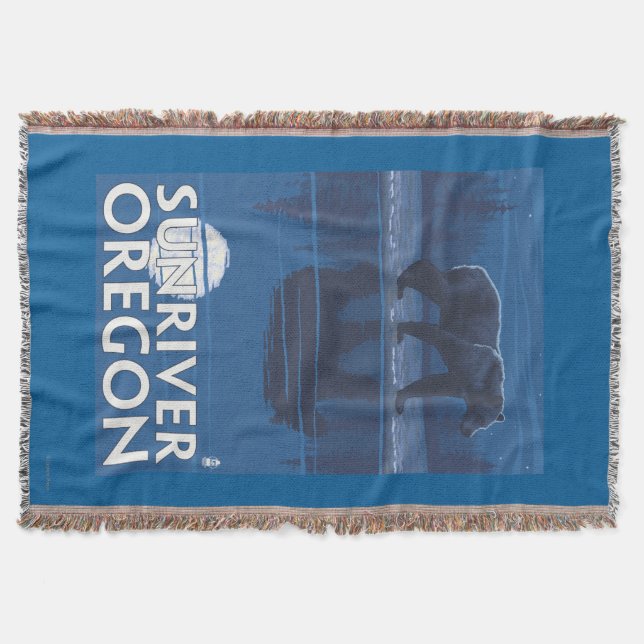 Bear in Moonlight - Sun River, Oregon Throw Blanket (Front)