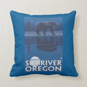 Bear in Moonlight - Sun River, Oregon Throw Pillow