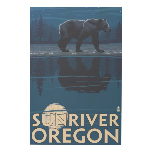 Bear in Moonlight - Sun River, Oregon Wood Wall Art (Front)