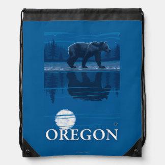 Bear in Moonlight- Vintage Travel Poster Drawstring Bag