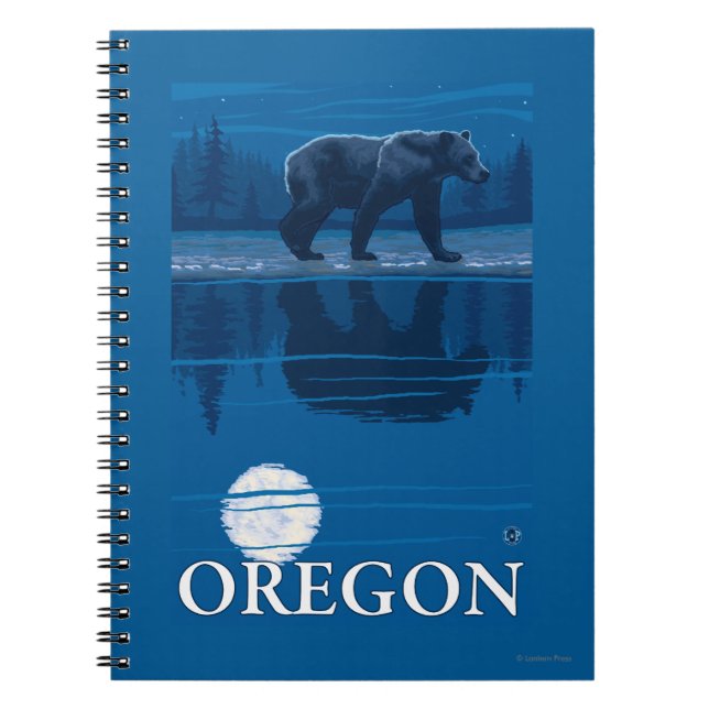 Bear in Moonlight- Vintage Travel Poster Notebook (Front)
