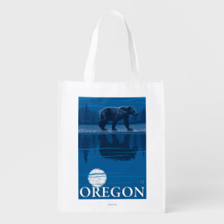Bear in Moonlight- Vintage Travel Poster Reusable Grocery Bag