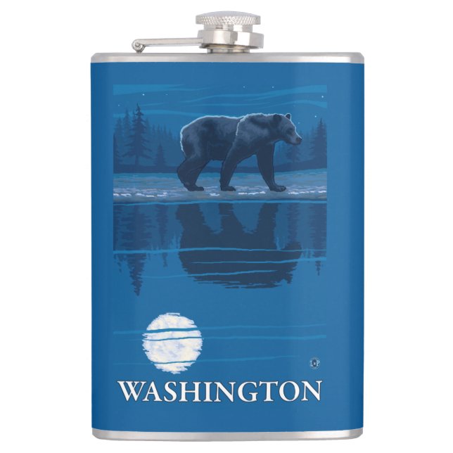 Bear in Moonlight - Washington Flask (Front)
