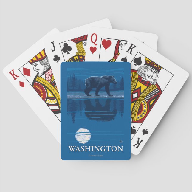 Bear in Moonlight - Washington Poker Cards (Back)