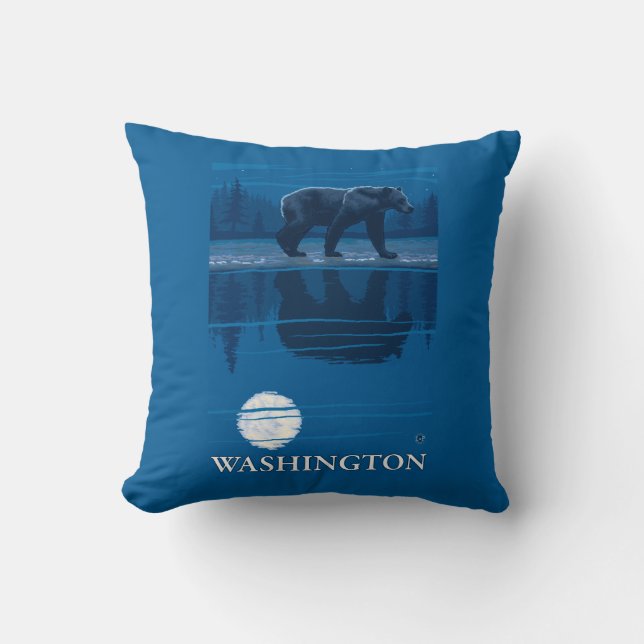 Bear in Moonlight - Washington Throw Pillow (Front)