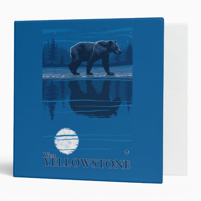 Bear in Moonlight - West Yellowstone, Montana 3 Ring Binder (Front/Inside)