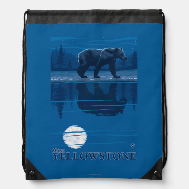 Bear in Moonlight - West Yellowstone, Montana Drawstring Bag (Front)