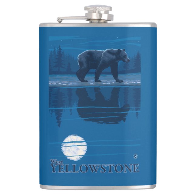 Bear in Moonlight - West Yellowstone, Montana Flask (Front)